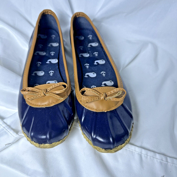 London Fog Collection Women's Webster Flat Duck Rain Shoe Blue Slip-On Ballet 7 - Picture 6 of 7